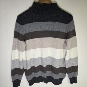 Cashmere Charter Club Luxury Turtleneck Sweater Striped Black Grey Size XL